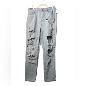 Indigo Rein Light Wash Distressed Mom Jeans (Size 11 / W29 L27)